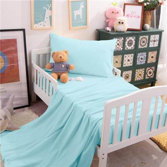 Toddler Sheet Set - 3-Piece Microfiber Crib Sheet Set - Flat Sheet - Picture 6 of 7